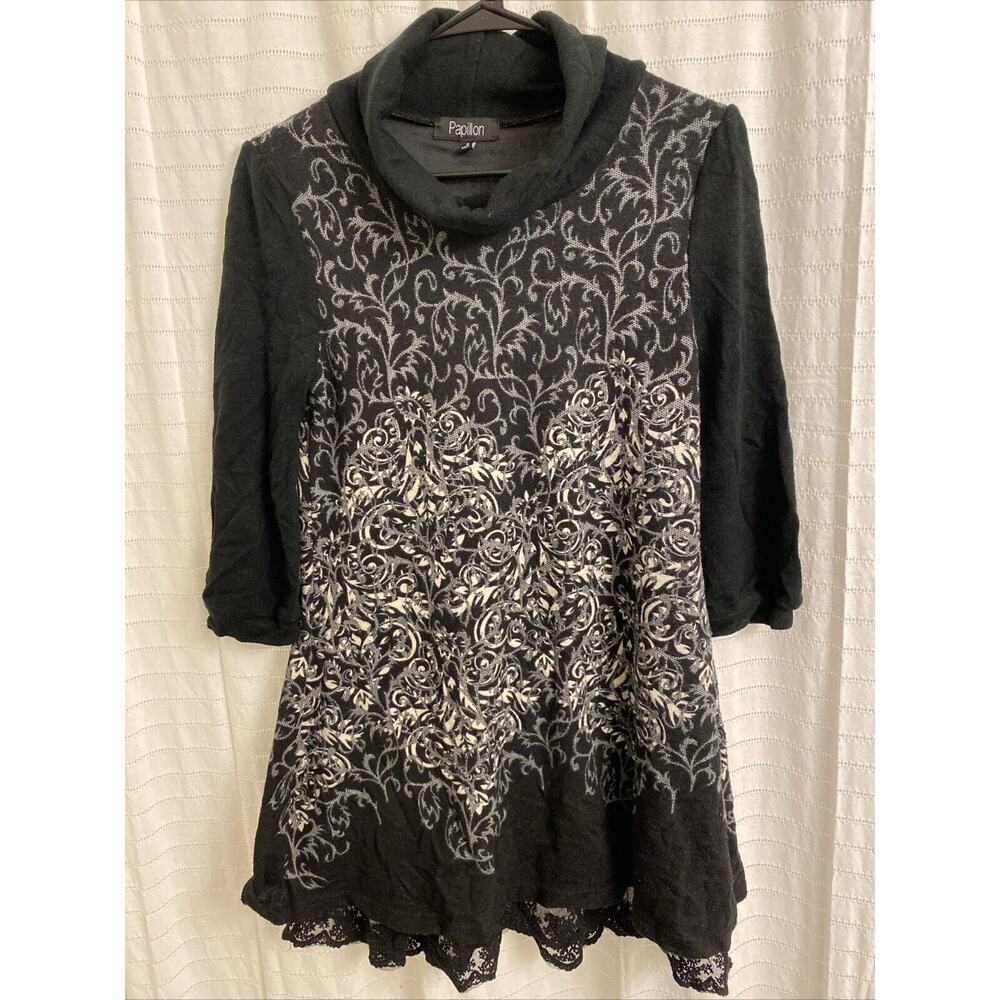 papillon dress Small Women Black White Lace 3/4 sleeves casual fall